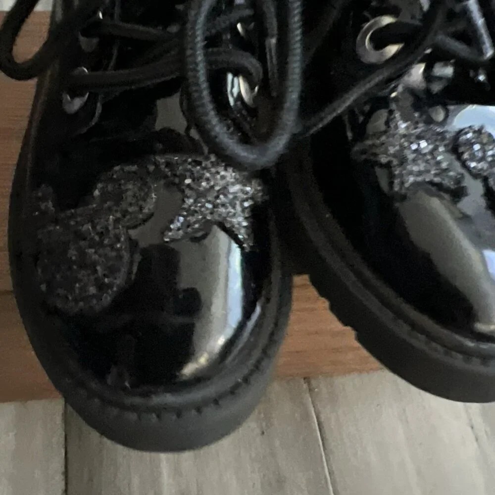 Zara Disney Mickey Mouse Boots   Side Zip Lace Front Girls Black US 11 EU 28